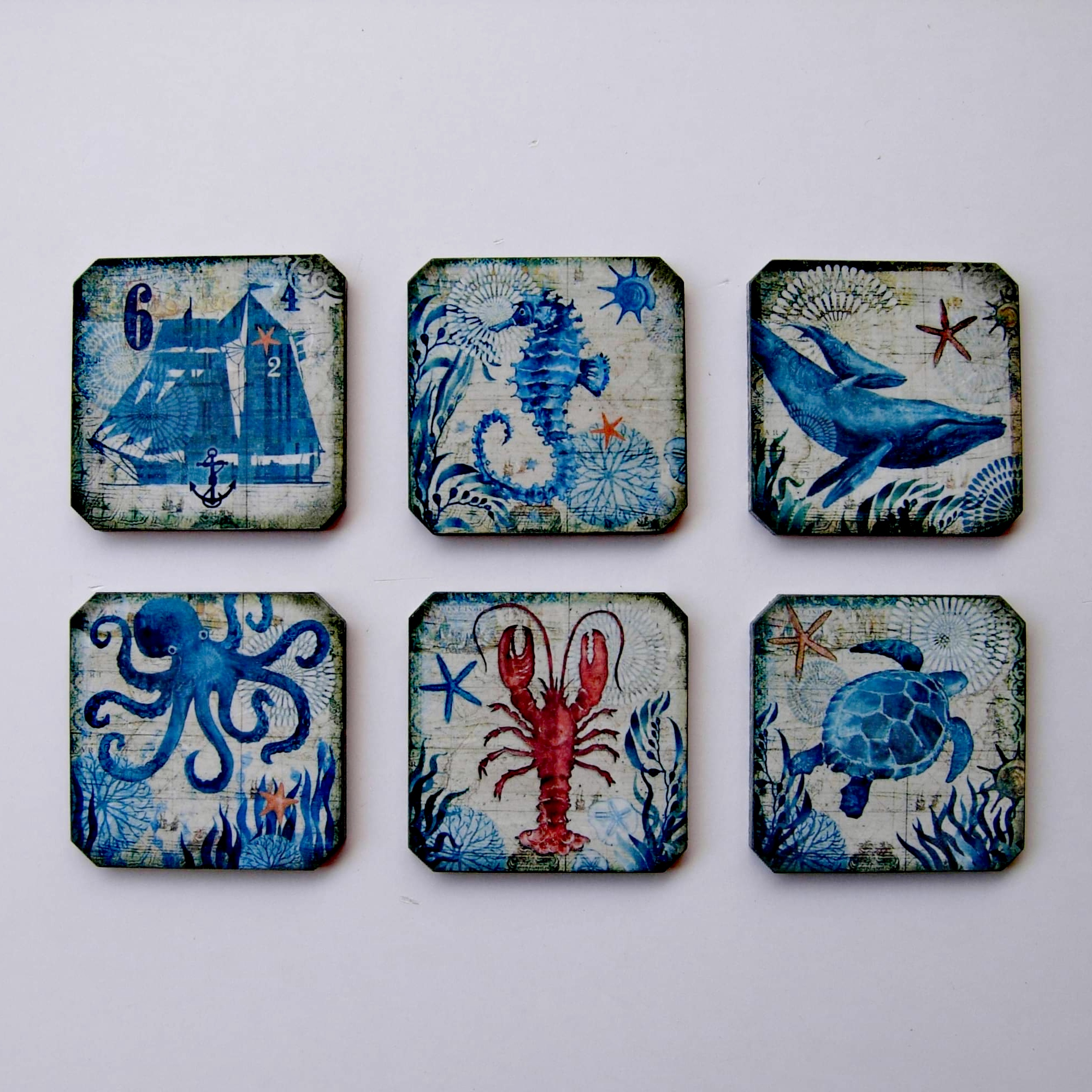 Κι άλλα σετ από 6 ξύλινα σουβέρ για να διαλέξεις! Θέμα θάλασσα!
