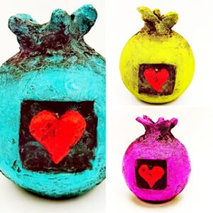 Ρόδι χειροποίητο καρδιά από papier mache σε 3 φοβερά χρώματα!