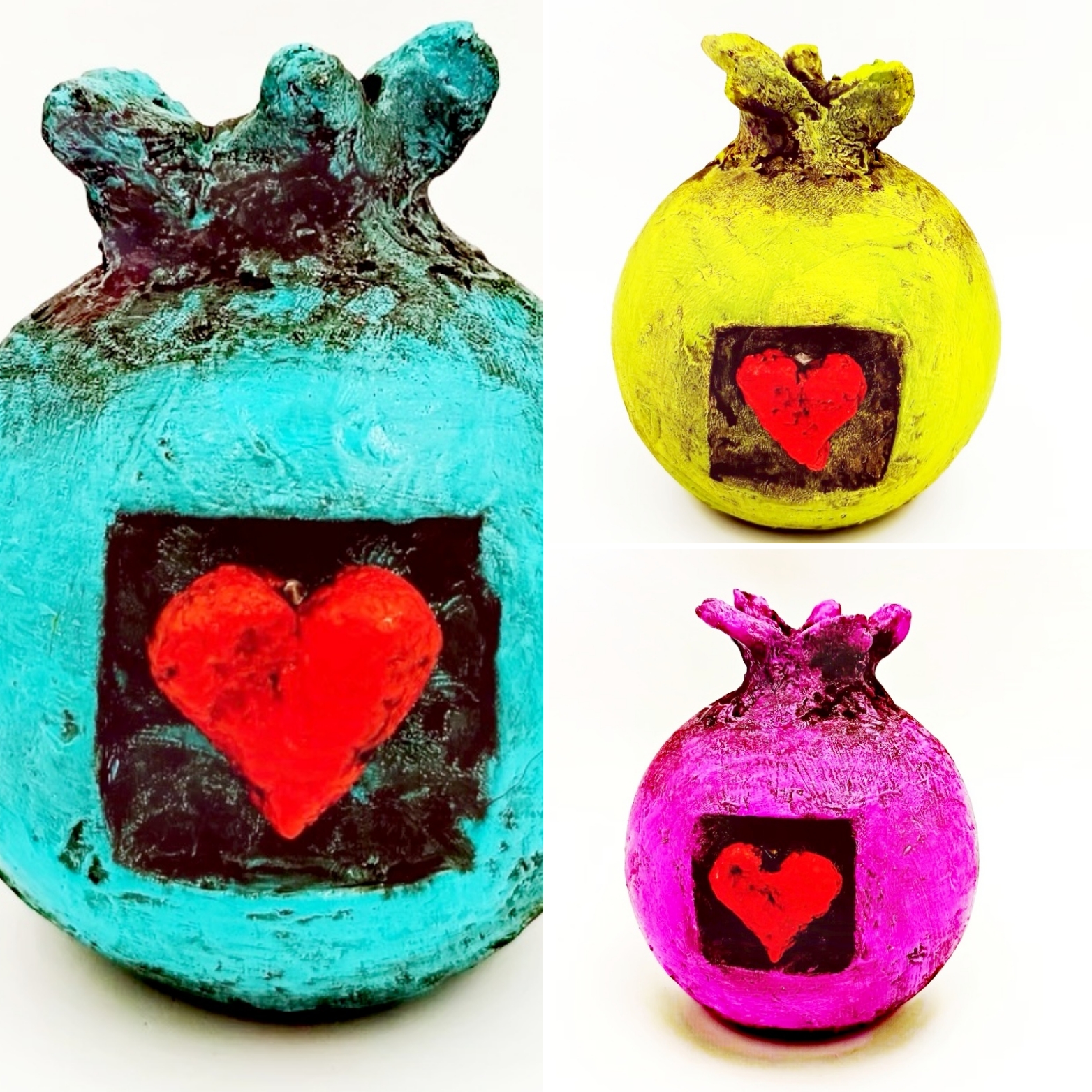 Ρόδι χειροποίητο καρδιά από papier mache σε 3 φοβερά χρώματα!