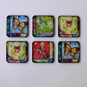 Πουλιά, ζώα, λουλούδια, πεταλούδες, μια 6άδα από ξύλινα σουβέρ!