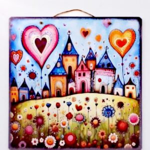 Ξύλινο πινακάκι τοίχου με σπίτια, καρδιές, αερόστατα να διαλέξεις!