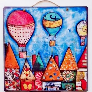 Ξύλινο πινακάκι τοίχου με σπίτια, καρδιές, αερόστατα να διαλέξεις!