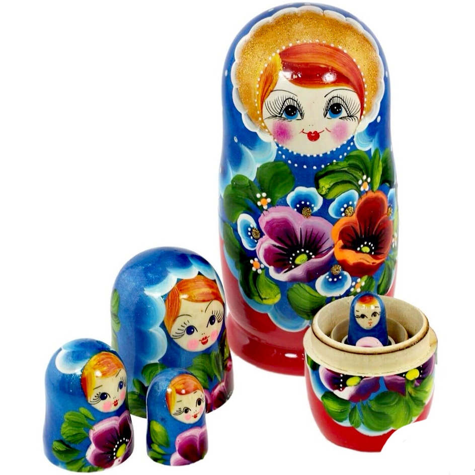 Μπαμπούσκα μπλε λουλουδάτη, μπαμπούσκα γελαστή με 4 παιδιά!