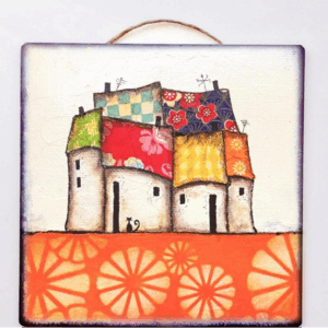 Πινακάκι art και κρεμαστό με σπίτια ιδιαίτερα σε διάφορα χρώματα!