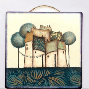 Πινακάκι art και κρεμαστό με σπίτια ιδιαίτερα σε διάφορα χρώματα!