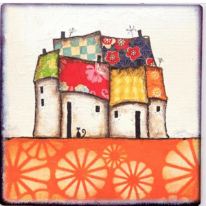 Πίνακας ξύλινος και art με σπίτια διπλανά πάνω σε βάση με χρώμα!